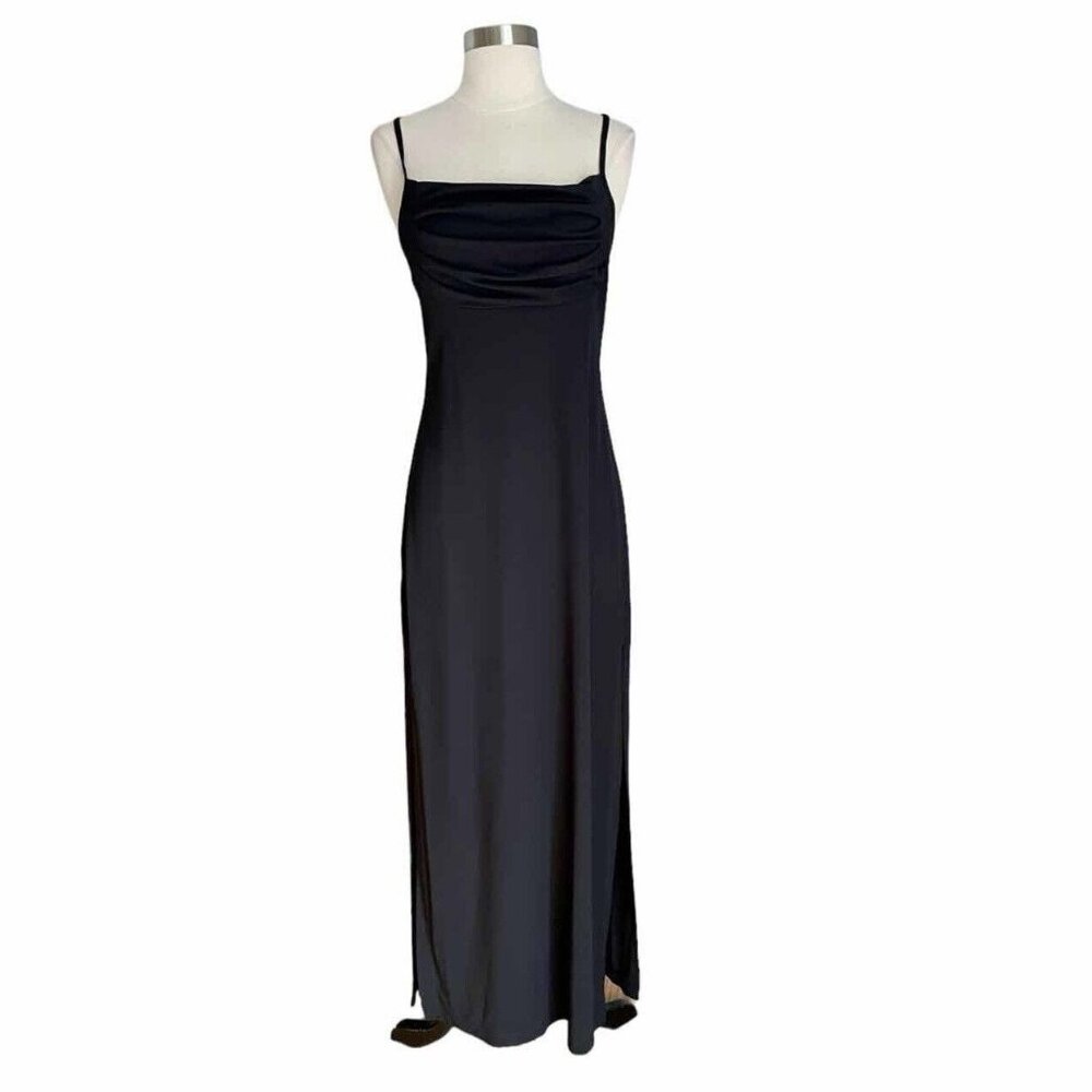 Vintage 90s Rampage Long Maxi Slip Dress Black Goth